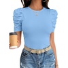 image:imageANRABESS Women Puff Short Sleeve Crewneck Dressy Casual Tops Summer Fitted Ribbed Knit Trendy Work Shirts 2026 Spring ClothesSky Blue