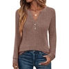 image:imageANRABESS Womens Long Sleeve Henley Shirts 2026 Fall Tunic Tops Ribbed Knit Lightweight Sweaters Dressy Casual Blouse OutfitsBrown