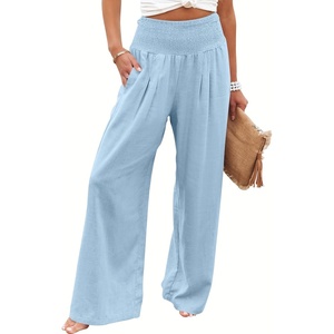 image:imageANRABESS Women Linen Palazzo Pants Summer Boho Wide Leg High Waist Casual Lounge Pant 2026 Beach Travel Vacation OutfitsBaby Blue