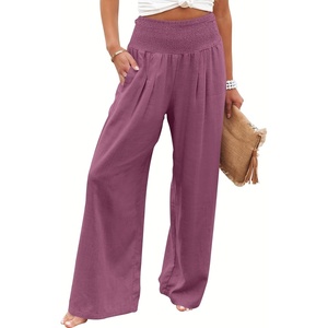 image:imageANRABESS Women Linen Palazzo Pants Summer Boho Wide Leg High Waist Casual Lounge Pant 2026 Beach Travel Vacation OutfitsPurple