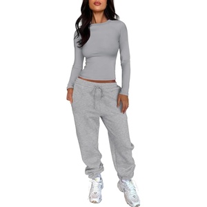 image:imageANRABESS Womens 2 Piece Sweatsuits Long Sleeve Tight Shirt Tops Joggers Fleece Sweatpants Sets 2026 Fall Sweat Lounge OutfitsLight Grey