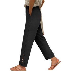 image:imageANRABESS Womens Casual Cropped Pants Drawstring Elastic Waist Ankle Trousers Comfy for Lounge Office Versatile Daily WearBlack