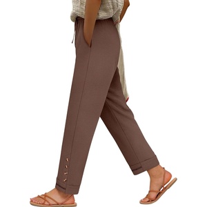 image:imageANRABESS Womens Casual Cropped Pants Drawstring Elastic Waist Ankle Trousers Comfy for Lounge Office Versatile Daily WearBrown