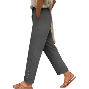 image:imageANRABESS Womens Casual Cropped Pants Drawstring Elastic Waist Ankle Trousers Comfy for Lounge Office Versatile Daily WearDark Gray
