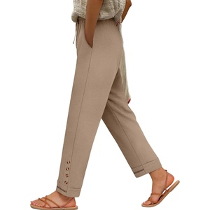 image:imageANRABESS Womens Casual Cropped Pants Drawstring Elastic Waist Ankle Trousers Comfy for Lounge Office Versatile Daily WearYellow Khaki