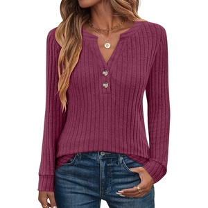 image:imageANRABESS Womens Long Sleeve Henley Shirts 2026 Fall Tunic Tops Ribbed Knit Lightweight Sweaters Dressy Casual Blouse OutfitsBurgundy