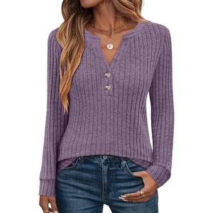 image:imageANRABESS Womens Long Sleeve Henley Shirts 2026 Fall Tunic Tops Ribbed Knit Lightweight Sweaters Dressy Casual Blouse OutfitsPurple