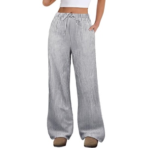 image:imageANRABESS Womens Striped Gingham Pants 2026 Spring Pajama Lounge Boxer Pants Casual Wide Leg Drawstring PJ Bottoms TrousersBlack White Stripe