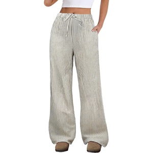 image:imageANRABESS Womens Striped Gingham Pants 2026 Spring Pajama Lounge Boxer Pants Casual Wide Leg Drawstring PJ Bottoms TrousersGreen White Stripe