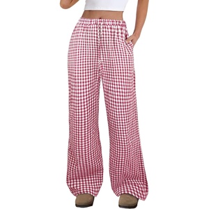 image:imageANRABESS Womens Striped Gingham Pants 2026 Spring Pajama Lounge Boxer Pants Casual Wide Leg Drawstring PJ Bottoms TrousersRed White Plaid