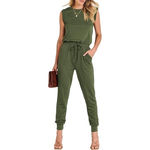 image:imageANRABESS Womens Summer Sleeveless Jumpsuits Casual Dressy Stretchy Crewneck Rompers One Piece Outfits Fall Fashion 2026Army Green