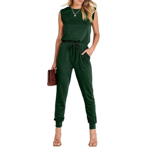 image:imageANRABESS Womens Summer Sleeveless Jumpsuits Casual Dressy Stretchy Crewneck Rompers One Piece Outfits Fall Fashion 2026Green