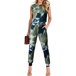 image:imageANRABESS Womens Summer Sleeveless Jumpsuits Casual Dressy Stretchy Crewneck Rompers One Piece Outfits Fall Fashion 2026Tie Dye Armygreen