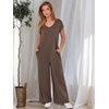 image:imageANRABESS Jumpsuits for Women 2026 Summer Casual Loose Cap Sleeve Crewneck Wide Leg Rompers Jumper One Piece Beach OutfitsBrown