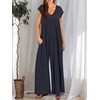 image:imageANRABESS Jumpsuits for Women 2026 Summer Casual Loose Cap Sleeve Crewneck Wide Leg Rompers Jumper One Piece Beach OutfitsNavy Blue