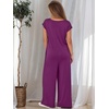 image:imageANRABESS Jumpsuits for Women 2026 Summer Casual Loose Cap Sleeve Crewneck Wide Leg Rompers Jumper One Piece Beach OutfitsPurple Red