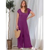 image:imageANRABESS Jumpsuits for Women 2026 Summer Casual Loose Cap Sleeve Crewneck Wide Leg Rompers Jumper One Piece Beach OutfitsPurple Red