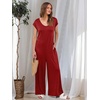 image:imageANRABESS Jumpsuits for Women 2026 Summer Casual Loose Cap Sleeve Crewneck Wide Leg Rompers Jumper One Piece Beach OutfitsWine Red