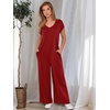 image:imageANRABESS Jumpsuits for Women 2026 Summer Casual Loose Cap Sleeve Crewneck Wide Leg Rompers Jumper One Piece Beach OutfitsWine Red