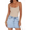 image:imageANRABESS Women Bodysuits Square Neck Spaghetti Straps Sleeveless Cami Top Summer Backless Ribbed Knit Basic Body SuitsAlmond