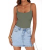 image:imageANRABESS Women Bodysuits Square Neck Spaghetti Straps Sleeveless Cami Top Summer Backless Ribbed Knit Basic Body SuitsArmy Green