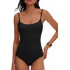 image:imageANRABESS Women Bodysuits Square Neck Spaghetti Straps Sleeveless Cami Top Summer Backless Ribbed Knit Basic Body SuitsBlack