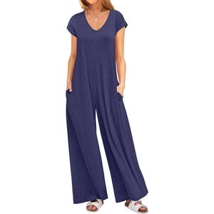 image:imageANRABESS Jumpsuits for Women 2026 Summer Casual Loose Cap Sleeve Crewneck Wide Leg Rompers Jumper One Piece Beach OutfitsDeep Blue