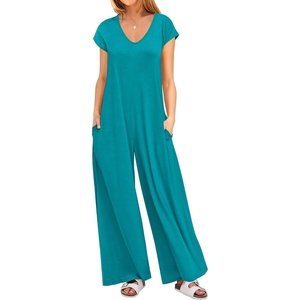 image:imageANRABESS Jumpsuits for Women 2026 Summer Casual Loose Cap Sleeve Crewneck Wide Leg Rompers Jumper One Piece Beach OutfitsLake