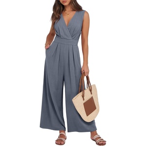 image:imageANRABESS Women Jumpsuits Sleeveless V Neck Elegant Dressy Casual Backless One Piece Pants Romper 2026 Summer OutfitsDark Grey