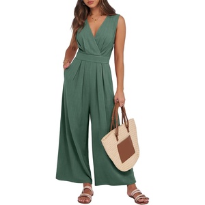 image:imageANRABESS Women Jumpsuits Sleeveless V Neck Elegant Dressy Casual Backless One Piece Pants Romper 2026 Summer OutfitsGrass