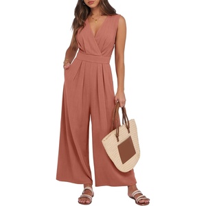 image:imageANRABESS Women Jumpsuits Sleeveless V Neck Elegant Dressy Casual Backless One Piece Pants Romper 2026 Summer OutfitsRust