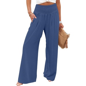 image:imageANRABESS Women Palazzo Pants Summer Flowy Wide Leg High Waist Lounge Trousers with Pockets 2026 Casual Beach Vacation OutfitsDeep Blue