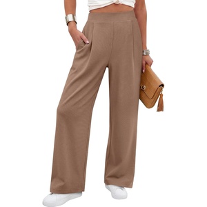 image:imageANRABESS Womens Pants Wide Leg Waffle Knit Casual Stretchy Work Dress Pants 2026 Pull on Business Slacks Trousers OutfitsCoffee