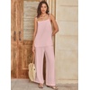 image:imageANRABESS Womens 2 Piece Summer Sets Casual Sleeveless Top and Wide Leg Pants Set Loose Loungewear Vacation Travel OutfitsBright Pink