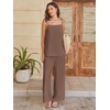 image:imageANRABESS Womens 2 Piece Summer Sets Casual Sleeveless Top and Wide Leg Pants Set Loose Loungewear Vacation Travel OutfitsBrown