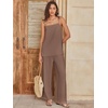 image:imageANRABESS Womens 2 Piece Summer Sets Casual Sleeveless Top and Wide Leg Pants Set Loose Loungewear Vacation Travel OutfitsBrown