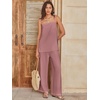 image:imageANRABESS Womens 2 Piece Summer Sets Casual Sleeveless Top and Wide Leg Pants Set Loose Loungewear Vacation Travel OutfitsDusty Rose