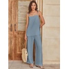image:imageANRABESS Womens 2 Piece Summer Sets Casual Sleeveless Top and Wide Leg Pants Set Loose Loungewear Vacation Travel OutfitsGrey Blue