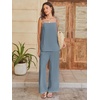 image:imageANRABESS Womens 2 Piece Summer Sets Casual Sleeveless Top and Wide Leg Pants Set Loose Loungewear Vacation Travel OutfitsGrey Blue