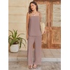 image:imageANRABESS Womens 2 Piece Summer Sets Casual Sleeveless Top and Wide Leg Pants Set Loose Loungewear Vacation Travel OutfitsLight Camel