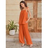 image:imageANRABESS Womens 2 Piece Summer Sets Casual Sleeveless Top and Wide Leg Pants Set Loose Loungewear Vacation Travel OutfitsOrange