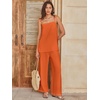 image:imageANRABESS Womens 2 Piece Summer Sets Casual Sleeveless Top and Wide Leg Pants Set Loose Loungewear Vacation Travel OutfitsOrange