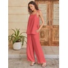 image:imageANRABESS Womens 2 Piece Summer Sets Casual Sleeveless Top and Wide Leg Pants Set Loose Loungewear Vacation Travel OutfitsOrange Red