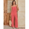 image:imageANRABESS Womens 2 Piece Summer Sets Casual Sleeveless Top and Wide Leg Pants Set Loose Loungewear Vacation Travel OutfitsOrange Red