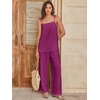 image:imageANRABESS Womens 2 Piece Summer Sets Casual Sleeveless Top and Wide Leg Pants Set Loose Loungewear Vacation Travel OutfitsPurple Red