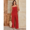 image:imageANRABESS Womens 2 Piece Summer Sets Casual Sleeveless Top and Wide Leg Pants Set Loose Loungewear Vacation Travel OutfitsRed