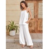 image:imageANRABESS Womens 2 Piece Summer Sets Casual Sleeveless Top and Wide Leg Pants Set Loose Loungewear Vacation Travel OutfitsWhite