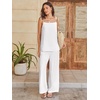 image:imageANRABESS Womens 2 Piece Summer Sets Casual Sleeveless Top and Wide Leg Pants Set Loose Loungewear Vacation Travel OutfitsWhite