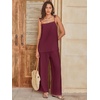 image:imageANRABESS Womens 2 Piece Summer Sets Casual Sleeveless Top and Wide Leg Pants Set Loose Loungewear Vacation Travel OutfitsWine Red