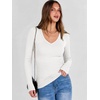 image:imageANRABESS Womens Long Sleeve Deep V Neck Tops  Basic Tee Shirt Slim Fit Stretchy Soft Breathable Rib Knit Fabric Fall Winter Layer Casual Work VacationEvery Day WearWhite